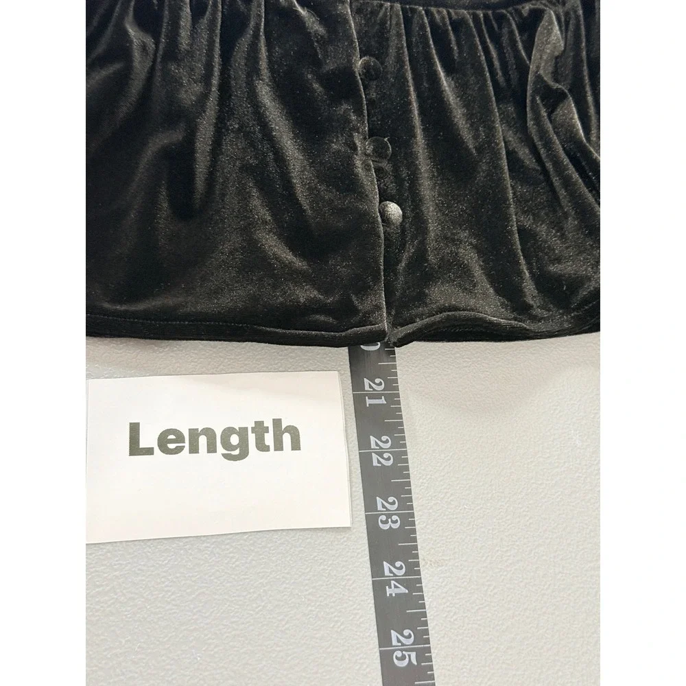 Whimsigoth Black Velvet Peplum Top Buttons Puff Sleeve womens sz XS witchy goth